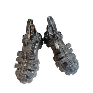 New Cape Robbin Modestia Chunky Black Woven Strap Sandals Women's Size 8